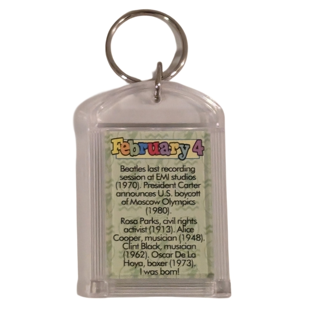 Vtg February 4th Birthday Keychain Key Ring - Picture 2 of 5